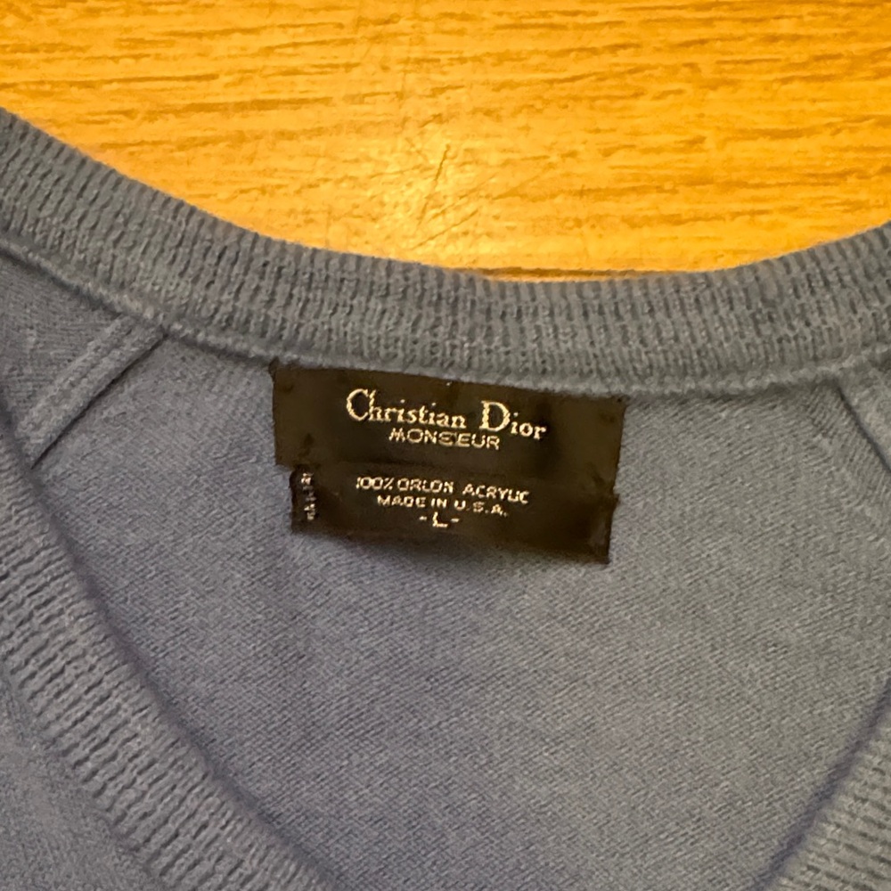 Christian Dior Blue V-Neck Sweater - Picture 2 of 6
